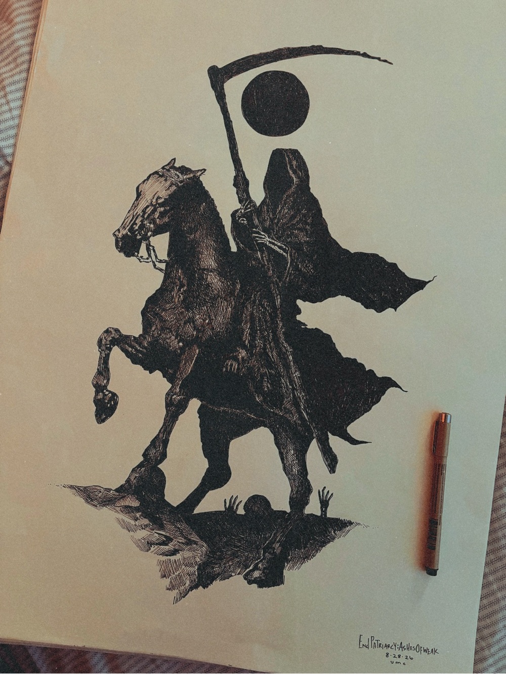 Black Grim Reaper Horse Art Print - Unbranded